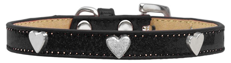 Silver Heart Widget Dog Collar Black Ice Cream Size 10